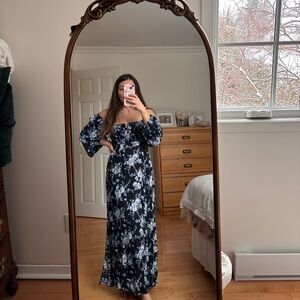 Free People Black and Blue Floral Long Sleeve Dress